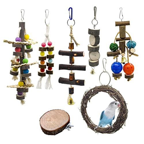 kowaku 7 Stück Vögel Papageien Kauspielzeug Holzblöcke Spielzeug für kleine bis große Vögel, 7 Stück, mehrfarbig von kowaku