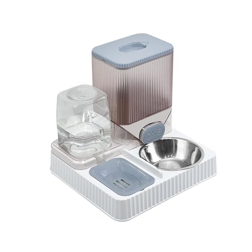 kowaku Automatischer Futter- und Wasserspender für Haustiere, Bewässerungsspender für Haustiere, Wasser- und Futterspender für Katzen und Hunde, Grau mit Schüssel von kowaku