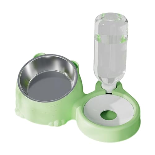 kowaku Doppelte Katzennäpfe, Futterspender für Haustiere, Haustierbedarf, 15° geneigt, 2-in-1-Set mit Futter- und Wassernäpfen für Haustiere, erhöhter, GrÜn von kowaku