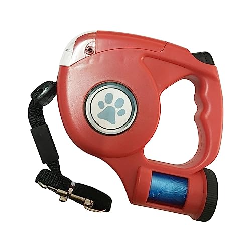 kowaku Einziehbare Hundeleine, Haustier-Traktionsseil mit Taschenlampe und Kotbeutelspender, Ein-Knopf-Bremse und Verriegelung, Upgrade auf 4,5 m lange, Rot von kowaku