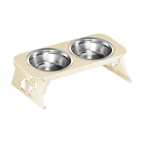 kowaku Erhöhter Hundenapf Futterstation Und Napfständer Als Doppelnapf mit Zwei Klappbaren Edelstahlschalen rutschfest für Kleine Hunde Und Katzen, Weiß von kowaku