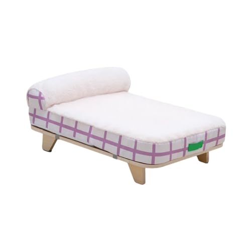 kowaku Erhöhtes Katzenbett, rutschfest, bequem, Katzenschlafbett mit herausnehmbarer Matratze für Outdoor-Sofas, Böden, Sofas, Violett und Weiß von kowaku