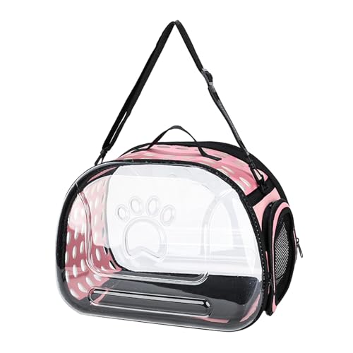 kowaku Faltbare Tragetasche für Haustiere, weiche Seiten, Luftpolstertasche, Geldbörse, belüftet, Handtasche, transparent, Katzentrage für Kätzchen, Welpen, Rosa, L von kowaku