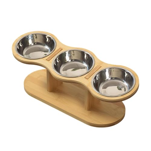 kowaku Futternapf für Haustiere mit Ständer, Futterstation für Katzen Und Hunde, Tragbare Futterstation mit 3 Schalen, Silberne Schale von kowaku