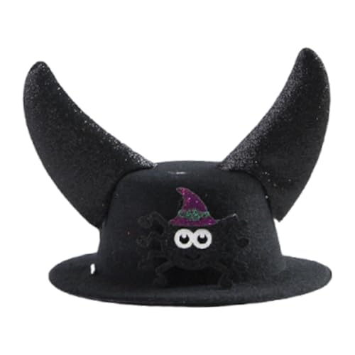 kowaku Halloween-Hut mit Hörnern für Haustiere, Partyzubehör, Bequeme Haustier-Halloween-Kostümkappe für Hunde und Katzen für Rollenspiele auf der Bühne, Schwarze Hexenspinne von kowaku