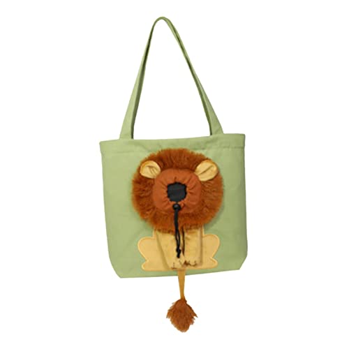 kowaku Haustier-Schultertragetasche Reise-Transporttasche Umhängetasche Handtasche Löwenform Bequeme niedliche Leinwand zum Wandern Reisen Welpen Kätzchen, Grün groß von kowaku