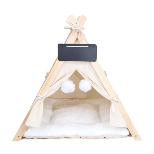 kowaku Haustier-Tipi Katzenzelt Bett mit Kissen, waschbar, zum Spielen, tragbar, atmungsaktiv, Winternest für Welpen, alle Jahreszeiten, Beige kowaku Haustier-Tipi Katzenzelt Bett mit Kissen, waschbar, zum Spielen, tragbar, atmungsaktiv, Winternest für Welpen, alle Jahreszeiten, Beige von kowaku