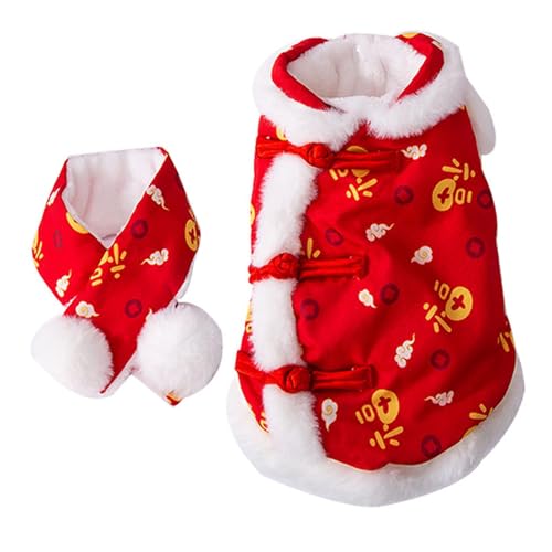 kowaku Hunde-Tang-Anzug, warmer Wintermantel mit Schal, weicher roter Urlaubs-Hundekostüm, Hunde-Wintermantel für Haustier-Geschenke, Party, Urlaub, kowaku Hunde-Tang-Anzug, warmer Wintermantel mit Schal, weicher roter Urlaubs-Hundekostüm, Hunde-Wintermantel für Haustier-Geschenke, Party, Urlaub, von kowaku