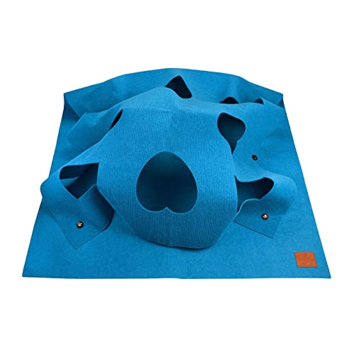kowaku Katzen-Aktivitäts-Spielmatte, interaktives Spielzeug, Tunnelbett, Bettwäsche, Kissen, warme Decke, atmungsaktiv, weich, zusammenklappbar, für Sofa, Quadratisches Blau von kowaku