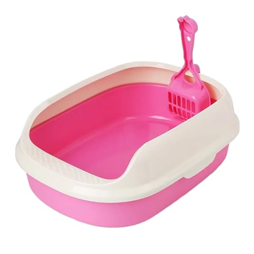 kowaku Katzentoilette für Hauskatzen, Bettpfanne, leicht zu reinigen, spritzwassergeschützt, halbgeschlossene Katzentoilette, Katzentoilette, Pink Rot von kowaku