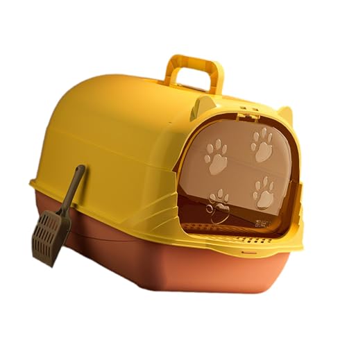 kowaku Katzentoilette mit Haube, Katzentoilette, tragbares Kätzchentöpfchen, geschlossene und überdachte Katzentoilette, Rosa Gelb kowaku Katzentoilette mit Haube, Katzentoilette, tragbares Kätzchentöpfchen, geschlossene und überdachte Katzentoilette, Rosa Gelb von kowaku