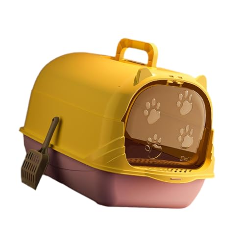 kowaku Katzentoilette mit Haube, Katzentoilette, tragbares Kätzchentöpfchen, geschlossene und überdachte Katzentoilette, Violett Gelb kowaku Katzentoilette mit Haube, Katzentoilette, tragbares Kätzchentöpfchen, geschlossene und überdachte Katzentoilette, Violett Gelb von kowaku