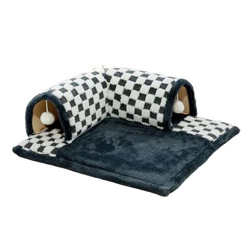 kowaku Winterwarmes Katzentunnelbett, Katzenschlafmatte, tragbar, mit herausnehmbarer Matte, Versteck, Spielcenter für kleine, mittelgroße Katzen und Hamster, schwarz L von kowaku