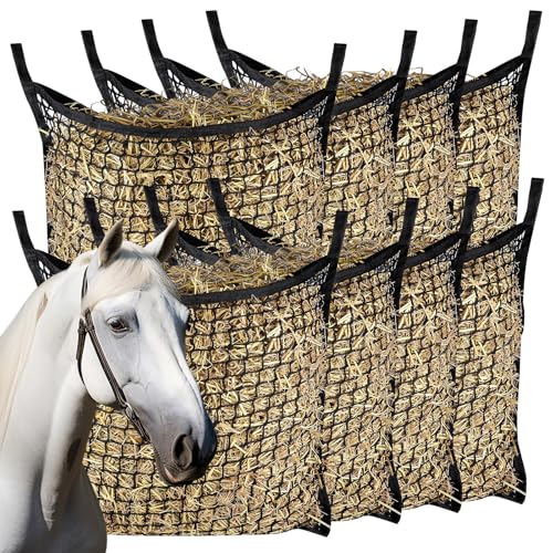kronttis Heunetz für langsames Füttern, 80 x 80 cm, große Kapazität, Pferde-Futterbeutel, einfach aufzuhängen, für Pferdefütterung, Ganztägige Fütterung, Pferde, Ziegenstall, Anhänger, Schwarz, 8 von kronttis