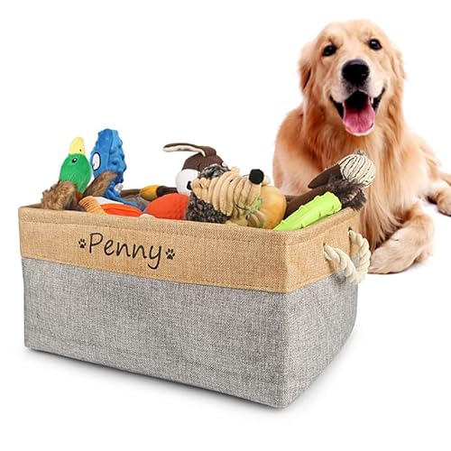 Personalisierter Hund Spielzeugkorb Kostenloser Druck Haustier Aufbewahrungsbox Katze DIY Benutzerdefinierter Name Spielzeug Kleidung Zubehör Lagerung Organisieren (M 36X27X17cm) von krui