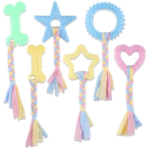 6 PCS Welpenhund Zahnspielzeug für Zahnen kleine Rasse, Welpe Beißring weichem Gummi langlebig Hund Zahnen Spielzeug, Seil Hundespielzeug, lustige interaktive Welpe Spielzeugs(6 Style) von ktxaby
