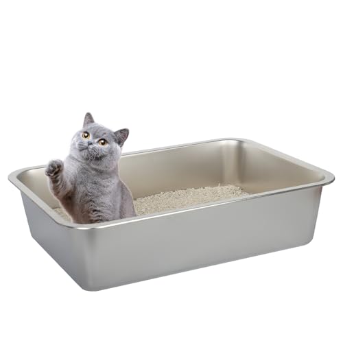 Katzentoilette – Katzentoiletten aus Metall, hohe Seiten, Katzentoilette, für den Innenbereich, kein Geruch, leicht zu reinigen, Haustier-Toilettenzubehör für Kätzchen, Kätzchen, Kaninchen von kubvici