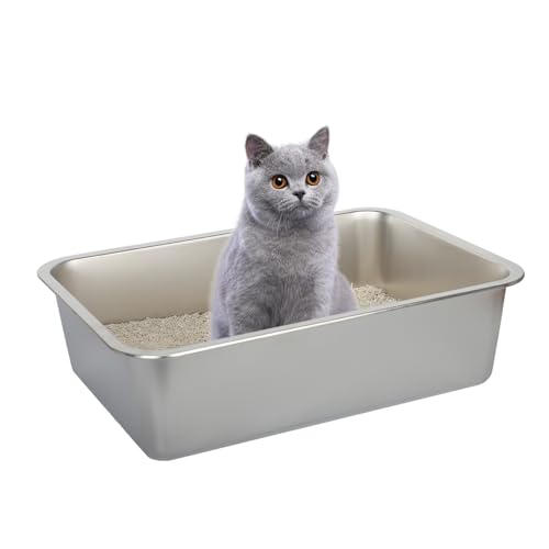 Katzentoilette – Katzentoiletten aus Metall, hohe Seiten, Katzentoilette, für den Innenbereich, kein Geruch, leicht zu reinigen, Haustier-Toilettenzubehör für Kätzchen, Kätzchen, Kaninchen von kubvici