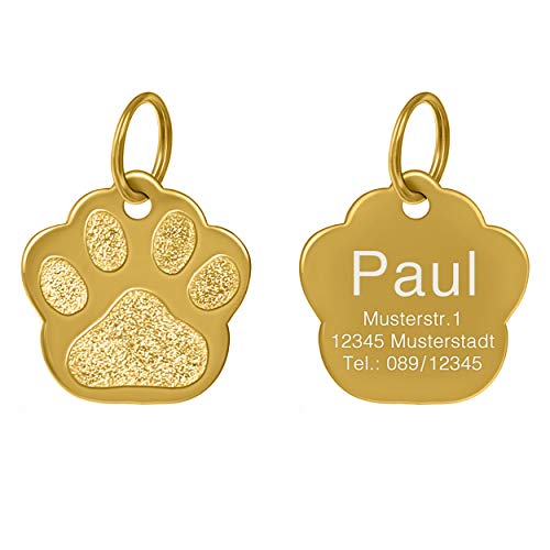 kultdog Pfote Hundemarke aus Edelstahl mit Gravur I Adressanhänger in 2 Größen erhältlich I Tiermarke für Hunde inkl. Schlüsselring - Gold Standard von kultdog