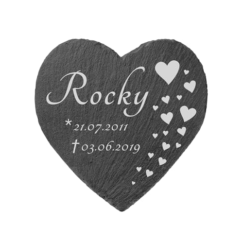 kultdog Schiefer Herz Grabstein mit Gravur - Gedenkstein für Mensch, Hund, Katze, Haustiere - Tiergrabstein mit Wunschtext - Grabschmuck für Urnen - Gedenktafel personalisiert - Herzen von kultdog