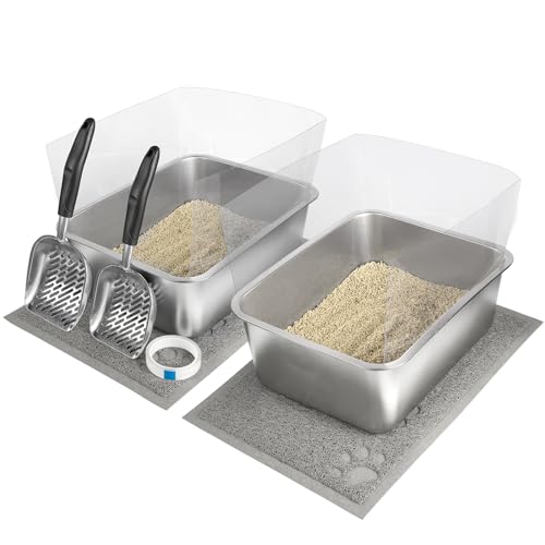 2 Sets Edelstahl-Katzentoilette, Metalltoilette 45 x 35,1 x 15 cm mit hohem Seitenschutz, 2 Katzenstreuschaufeln, 2 Katzentoiletten für 2 Katzentoiletten, Studry und leicht zu reinigen 2 Sets Edelstahl-Katzentoilette, Metalltoilette 45 x 35,1 x 15 cm mit hohem Seitenschutz, 2 Katzenstreuschaufeln, 2 Katzentoiletten für 2 Katzentoiletten, Studry und leicht zu reinigen von kunigoner