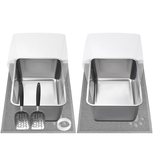 Kunigoner Katzentoilette aus Edelstahl, extra große Metall-Katzentoilette mit Kunststoffschildern, 60 x 40 cm, für aktive Katzen, 2 Stück Kunigoner Katzentoilette aus Edelstahl, extra große Metall-Katzentoilette mit Kunststoffschildern, 60 x 40 cm, für aktive Katzen, 2 Stück von kunigoner