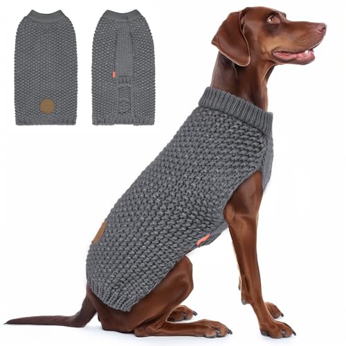KYEESE Hundepullover, klassischer Hundepullover für große Hunde, mit reflektierendem Garn, warmer Hundepullover, große Größe, dehnbar, bequeme Hundekleidung mit Loch für die Leine, Grau, Größe XXXL KYEESE Hundepullover, klassischer Hundepullover für große Hunde, mit reflektierendem Garn, warmer Hundepullover, große Größe, dehnbar, bequeme Hundekleidung mit Loch für die Leine, Grau, Größe XXXL von kyeese
