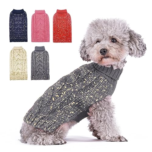 KYEESE Hundepullover für kleine mittelgroße Hunde Strickpullover Doggie Sweater Warm Haustier Pullover für Herbst Winter mit goldenem Garn Dekors Grau von kyeese