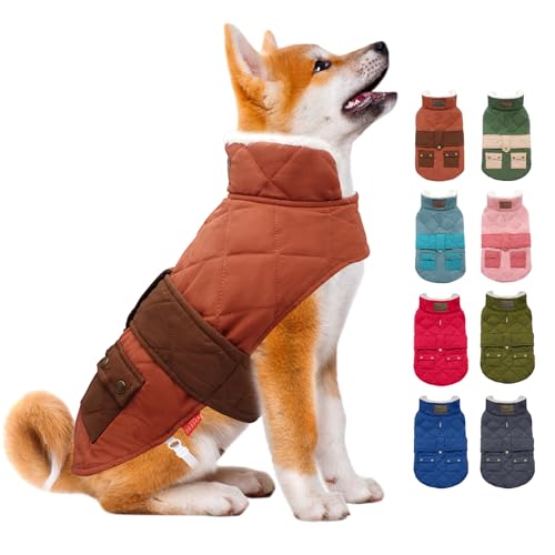 Kyeese Warme Winterjacke, winddicht, wasserdicht, für kleine Hunde, gepolstertes Sherpa mit Loch für die Leine, Rollkragen für kaltes Wetter, Braun, Größe M Kyeese Warme Winterjacke, winddicht, wasserdicht, für kleine Hunde, gepolstertes Sherpa mit Loch für die Leine, Rollkragen für kaltes Wetter, Braun, Größe M von kyeese