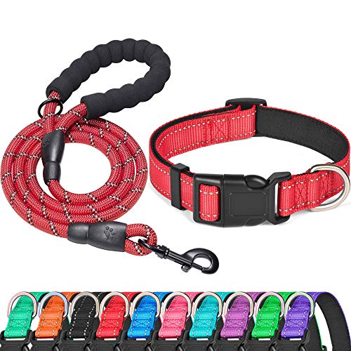 Ladoogo Reflektierendes Hundehalsband, gepolstert, mit weichem Neopren, atmungsaktiv, verstellbar, Nylon, für kleine, XS Halsumfang 24.1 cm - 30.5 cm, Rot) von ladoogo