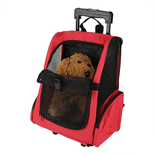 lahomie Haustier-Fördermaschine,Tragbare Reisetasche für Haustiere Rollrucksack Katzenhund Transport Gepäckbox (rot) von lahomie