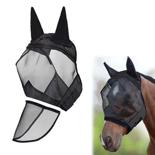 LALAGO CareMaster Abnehmbare-Fliegenmaske, Fliegenmaske Pferd, Fliegenhaube Pferde, Fliegenmaske Pferd Warmblut, Dicke Fleece Polsterung Transparent Fine Mesh Pferde Fliegenschutzmaske (Abnehmbare-M von lalago