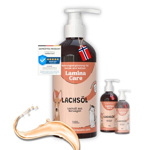 Lamina Care - Lachsöl Hunde und Katzen, Angereichert mit Omega 3, 6, EPA und DHA, Fortschrittliche Formel auf Lachsöl Katze für Gesunde Haut und Starke Gelenke, Natürliches Fischöl für Hunde von lamina care