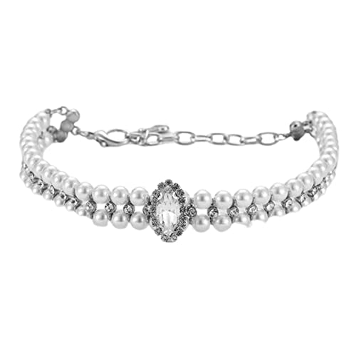 Hundehalsband mit eingelegten Strasssteinen, exquisit, modisch, für Hunde und Kätzchen, Halskette mit Kunstperlen, kompatibel mit Hochzeiten, Weiß, Größe S Hundehalsband mit eingelegten Strasssteinen, exquisit, modisch, für Hunde und Kätzchen, Halskette mit Kunstperlen, kompatibel mit Hochzeiten, Weiß, Größe S von lamphle