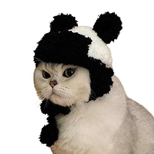 lamphle Haustier-Kopfbedeckung, niedliche, lebendige Farbe, nicht klebend, Panda-Form, Haustierkostüm, für Kätzchen, Größe M, Schwarz von lamphle