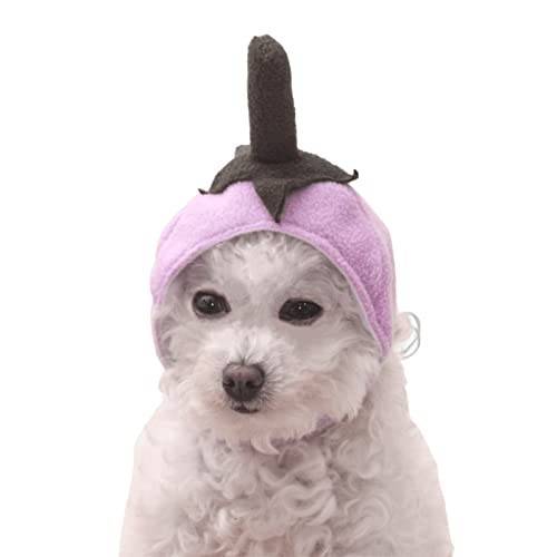 lamphle Niedliches Hunde-Kostüm, lustige Haustier-Kopfbedeckung für Hunde und kleine Hunde, verstellbar, weich, für kleine Haustiere, Kopfbedeckung, Auberginenhut für Katzen, Welpen, Hund, Violett von lamphle