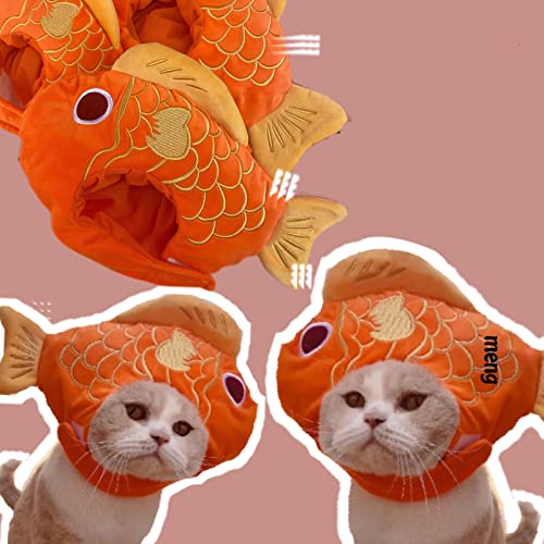 lamphle Niedliches Katzenkostüm warmer Fischhut für Katze Haustier Neujahr Kostüm Kopfbedeckung Zubehör für Hunde und Katzen Cartoon Maskottchen Kopfbedeckung M von lamphle