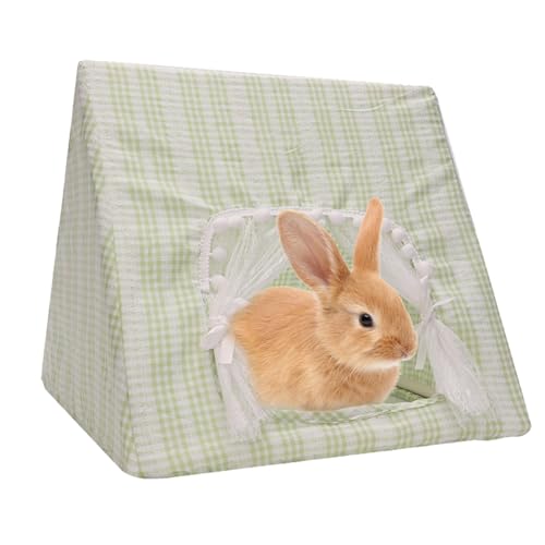 lanliflying Hasen-Tipee, weiches Kaninchen-Dreiecksversteck – gemütliches kleines Ausstellungszelt, Käfigzubehör, waschbares Kaninchenbett für Kleintiere, grün-weiß lanliflying Hasen-Tipee, weiches Kaninchen-Dreiecksversteck – gemütliches kleines Ausstellungszelt, Käfigzubehör, waschbares Kaninchenbett für Kleintiere, grün-weiß von lanliflying