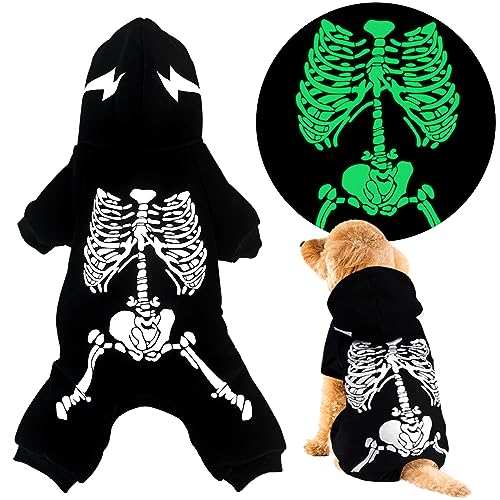 Halloween-Kostüm für Hunde, leuchtendes Skelett: Hunde-Pyjama, Einteiler, Welpenkleidung, leuchtet im Dunkeln, Größe L von lanpod