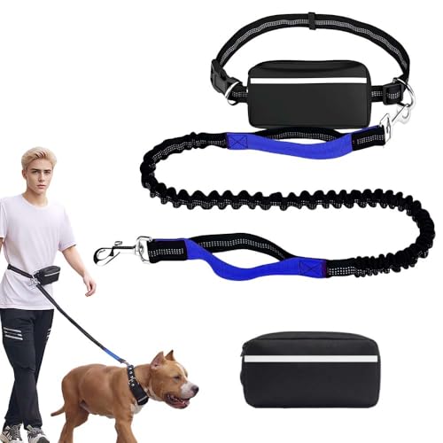 Hochfester Bauchgurt Hundeleine, 2025 Neue Hundeleine Große Hunde, 173cm Joggingleine, Freihändig, Einzel- Oder Doppelseil mit Kleiner Tasche, Geeignet zum Gassigehen, Joggen (Blau, 1) von laocaf