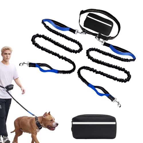 Hochfester Bauchgurt Hundeleine, 2025 Neue Hundeleine Große Hunde, 173cm Joggingleine, Freihändig, Einzel- Oder Doppelseil mit Kleiner Tasche, Geeignet zum Gassigehen, Joggen (Blau, 2) von laocaf