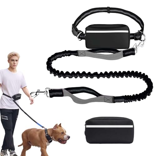 Hochfester Bauchgurt Hundeleine, 2025 Neue Hundeleine Große Hunde, 173cm Joggingleine, Freihändig, Einzel- Oder Doppelseil mit Kleiner Tasche, Geeignet zum Gassigehen, Joggen (Grau, 1) von laocaf