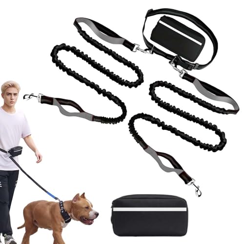 Hochfester Bauchgurt Hundeleine, 2025 Neue Hundeleine Große Hunde, 173cm Joggingleine, Freihändig, Einzel- Oder Doppelseil mit Kleiner Tasche, Geeignet zum Gassigehen, Joggen (Grau, 2) von laocaf