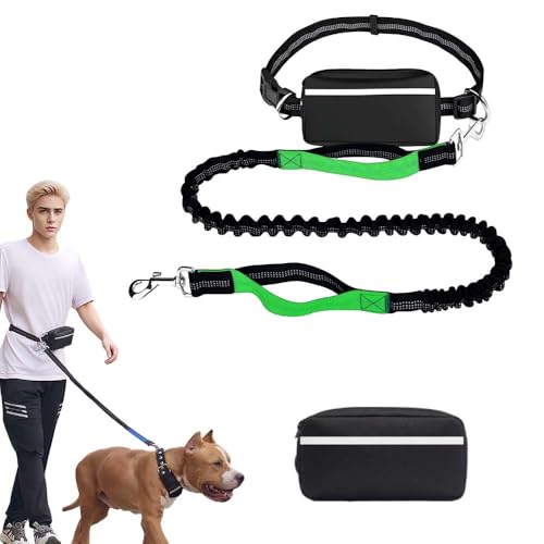 Hochfester Bauchgurt Hundeleine, 2025 Neue Hundeleine Große Hunde, 173cm Joggingleine, Freihändig, Einzel- Oder Doppelseil mit Kleiner Tasche, Geeignet zum Gassigehen, Joggen (Grün, 1) von laocaf