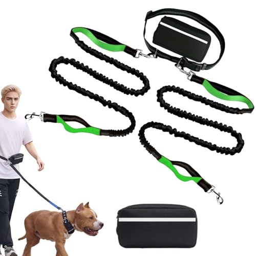 Hochfester Bauchgurt Hundeleine, 2025 Neue Hundeleine Große Hunde, 173cm Joggingleine, Freihändig, Einzel- Oder Doppelseil mit Kleiner Tasche, Geeignet zum Gassigehen, Joggen (Grün, 2) von laocaf
