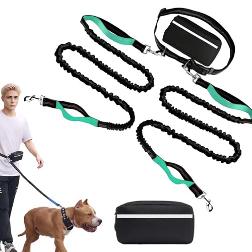 Hochfester Bauchgurt Hundeleine, 2025 Neue Hundeleine Große Hunde, 173cm Joggingleine, Freihändig, Einzel- Oder Doppelseil mit Kleiner Tasche, Geeignet zum Gassigehen, Joggen (Hellgrün, 2) von laocaf