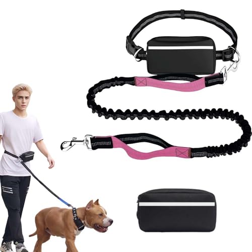 Hochfester Bauchgurt Hundeleine, 2025 Neue Hundeleine Große Hunde, 173cm Joggingleine, Freihändig, Einzel- Oder Doppelseil mit Kleiner Tasche, Geeignet zum Gassigehen, Joggen (Rosa, 1) von laocaf