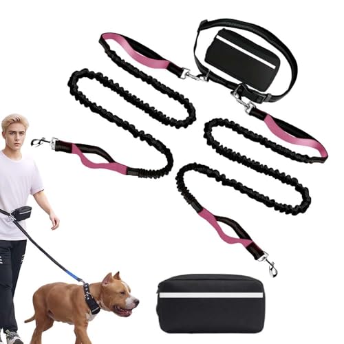 Hochfester Bauchgurt Hundeleine, 2025 Neue Hundeleine Große Hunde, 173cm Joggingleine, Freihändig, Einzel- Oder Doppelseil mit Kleiner Tasche, Geeignet zum Gassigehen, Joggen (Rosa, 2) von laocaf
