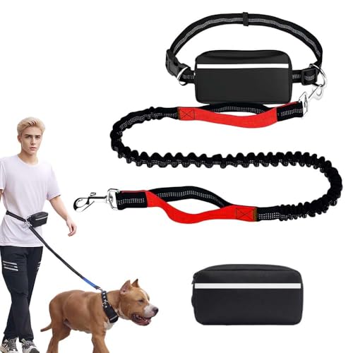 Hochfester Bauchgurt Hundeleine, 2025 Neue Hundeleine Große Hunde, 173cm Joggingleine, Freihändig, Einzel- Oder Doppelseil mit Kleiner Tasche, Geeignet zum Gassigehen, Joggen (Rot, 1) von laocaf
