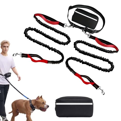 Hochfester Bauchgurt Hundeleine, 2025 Neue Hundeleine Große Hunde, 173cm Joggingleine, Freihändig, Einzel- Oder Doppelseil mit Kleiner Tasche, Geeignet zum Gassigehen, Joggen (Rot, 2) von laocaf